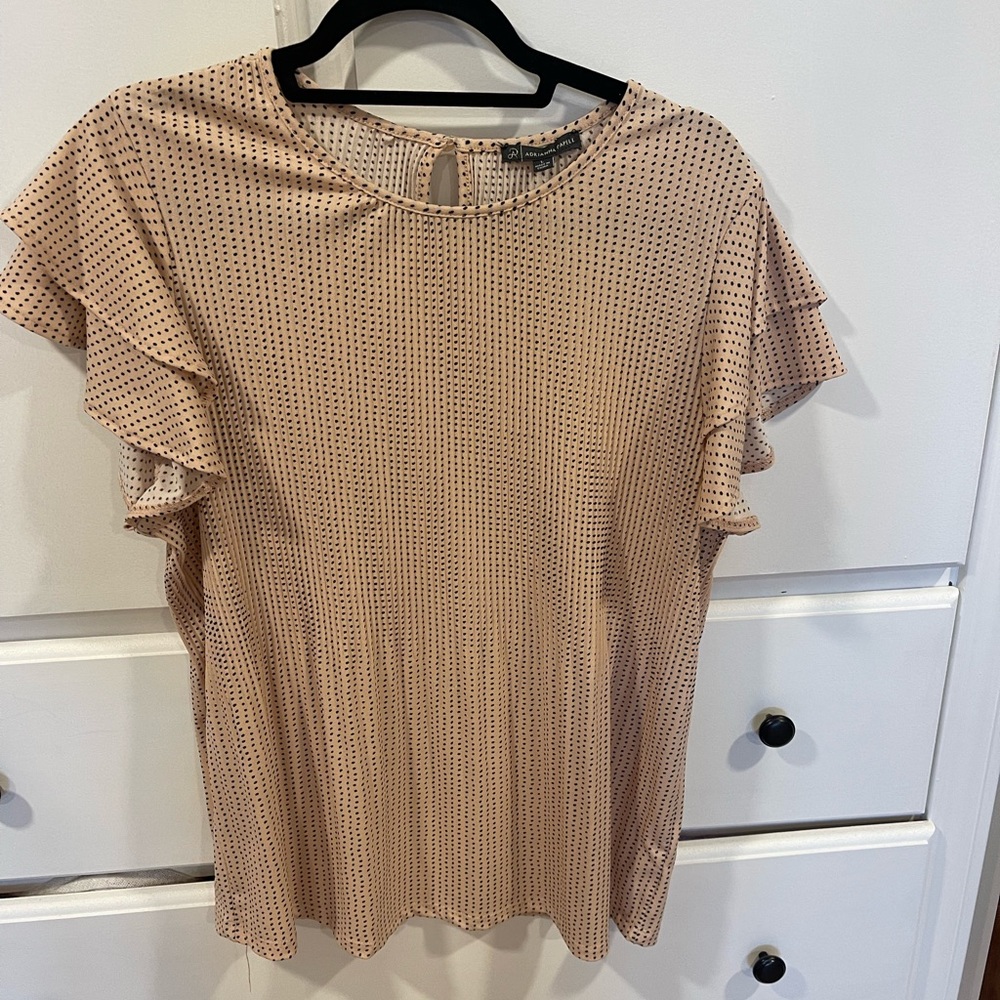 womens pink polka dot flutter sleeve blouse